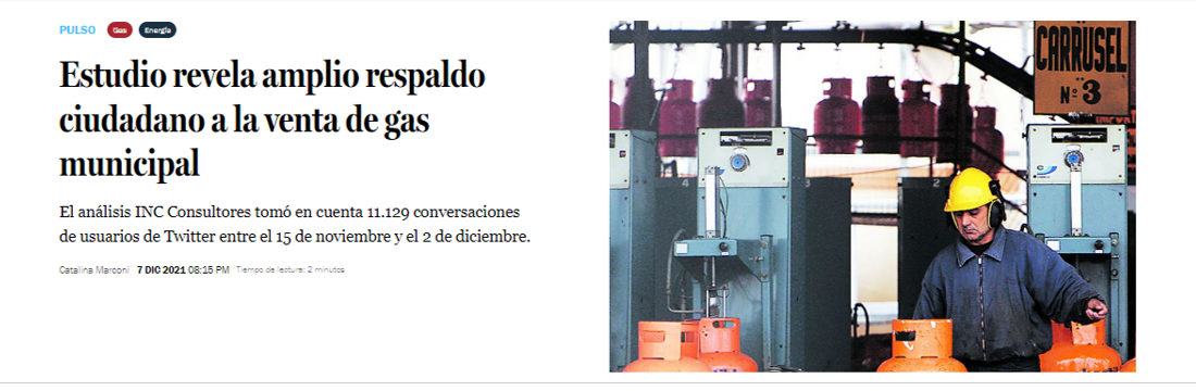 Estudio digital: 84% de la ciudadanía está de acuerdo con venta de gas municipal